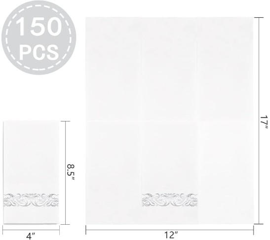 150Pack Silver Napkins Paper Disposable - 3ply Silver Napkins, Premium Quality Disposable Napkins, Party Napkins Dinner Napkins for Bridal & Baby Shower Wedding Anniversary Birthday