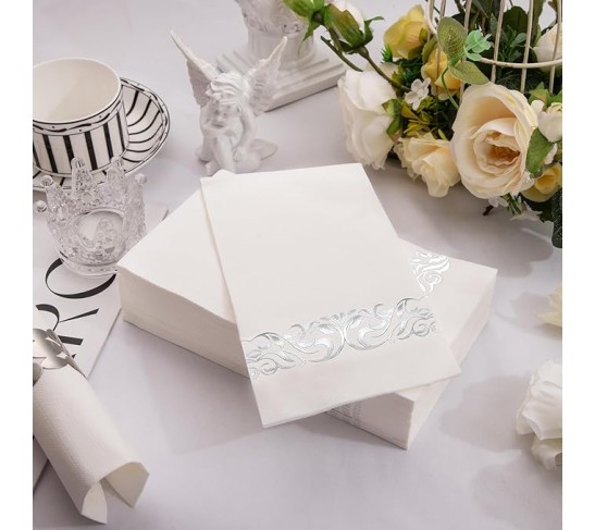 150Pack Silver Napkins Paper Disposable - 3ply Silver Napkins, Premium Quality Disposable Napkins, Party Napkins Dinner Napkins for Bridal & Baby Shower Wedding Anniversary Birthday