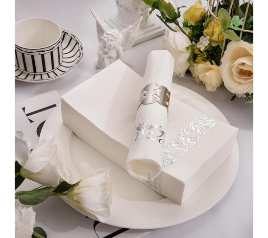 150Pack Silver Napkins Paper Disposable - 3ply Silver Napkins, Premium Quality Disposable Napkins, Party Napkins Dinner Napkins for Bridal & Baby Shower Wedding Anniversary Birthday