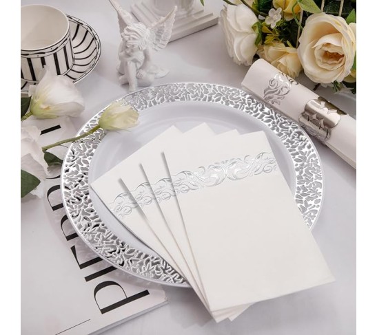 150Pack Silver Napkins Paper Disposable - 3ply Silver Napkins, Premium Quality Disposable Napkins, Party Napkins Dinner Napkins for Bridal & Baby Shower Wedding Anniversary Birthday