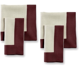 Linen Dinner Napkins Set of 4-100% Pure Linen Burgundy and Natural Cloth Napkins 20 x 20 Inch - Contempo, Handcrafted and Machine Washable