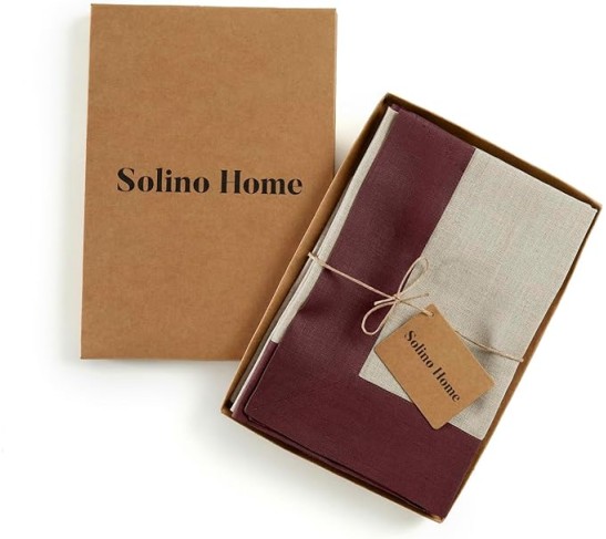 Linen Dinner Napkins Set of 4-100% Pure Linen Burgundy and Natural Cloth Napkins 20 x 20 Inch - Contempo, Handcrafted and Machine Washable