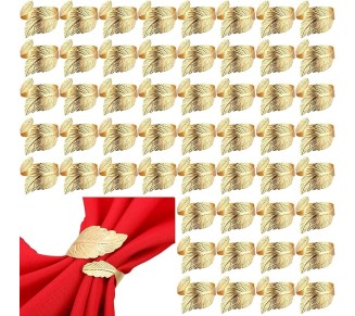 Gold Napkin Rings Set of 100 Wedding Golden Leaf Napkin Rings Metal Napkin Holders for Table Setting Holiday Christmas Thanksgiving Party Table Decorations