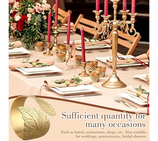 Gold Napkin Rings Set of 100 Wedding Golden Leaf Napkin Rings Metal Napkin Holders for Table Setting Holiday Christmas Thanksgiving Party Table Decorations