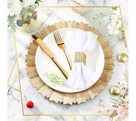 50 Pcs Gold Charger Plates Bulk 13 Inch Plastic Round Chargers Fluted Edge Dinner Plate Wedding Decoration for Table Setting Wedding Party Event Tabletop(Light Gold)