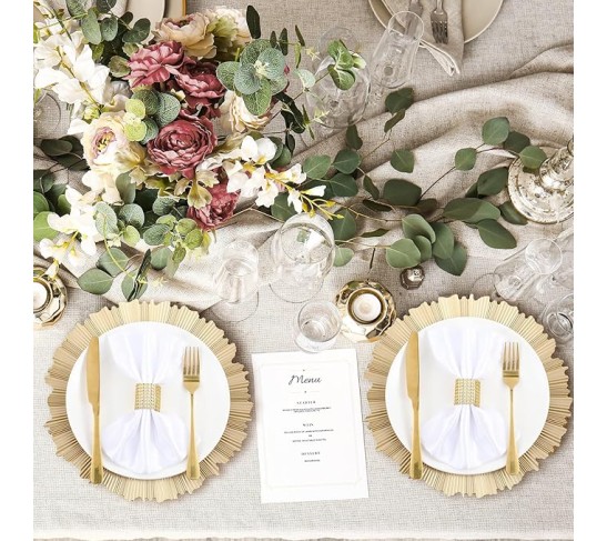 50 Pcs Gold Charger Plates Bulk 13 Inch Plastic Round Chargers Fluted Edge Dinner Plate Wedding Decoration for Table Setting Wedding Party Event Tabletop(Light Gold)
