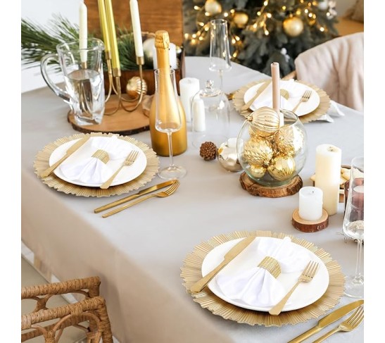 50 Pcs Gold Charger Plates Bulk 13 Inch Plastic Round Chargers Fluted Edge Dinner Plate Wedding Decoration for Table Setting Wedding Party Event Tabletop(Light Gold)