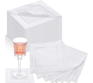 Set of 40 Cocktail Napkins 6 x 6 Inch Coffee Napkins Wine Napkins Cloth Cocktail Napkins Baptism Napkins Cloth Coasters DIY Napkin(White,Ramie)