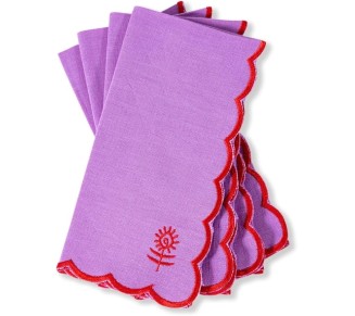 Icon Dinner Napkins - Scalloped Napkins for Dinner, Cocktail & Tea Party, Holiday & Wedding Table Decor, Handmade, 100% Sustainable Linen & Cotton, 18” x 18”, Set of 4 - Lilac & Cherry