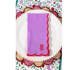 Icon Dinner Napkins - Scalloped Napkins for Dinner, Cocktail & Tea Party, Holiday & Wedding Table Decor, Handmade, 100% Sustainable Linen & Cotton, 18” x 18”, Set of 4 - Lilac & Cherry