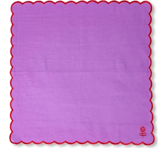 Icon Dinner Napkins - Scalloped Napkins for Dinner, Cocktail & Tea Party, Holiday & Wedding Table Decor, Handmade, 100% Sustainable Linen & Cotton, 18” x 18”, Set of 4 - Lilac & Cherry