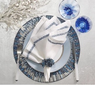 Jardin Napkin in White & Blue, Set of 4