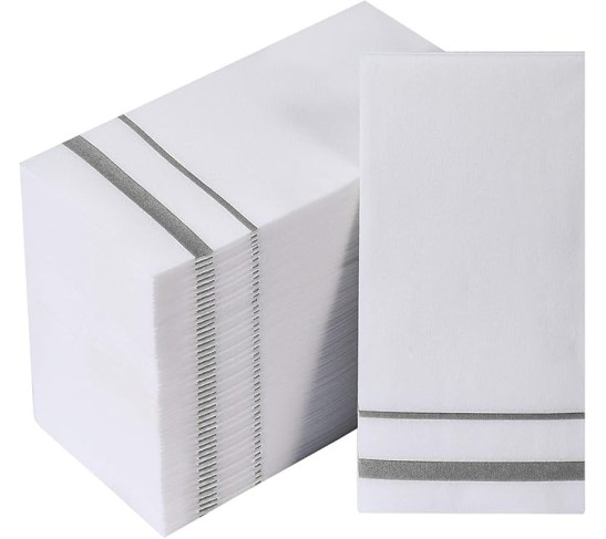 800 Piece Silver Rim Design Dinnerware Set, Includes 100 Dinner Plates, 100 Dessert Plates, 100 Plastic Silverware, 100 Cups, 200 Napkins