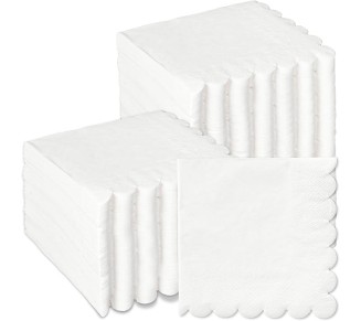 400Pcs Scalloped Paper Napkins White Beverage Cocktail Napkins Thick Disposable Luncheon Napkins for Table Decoration Wedding Birthday Baby Shower Holiday Party Supplies, 5 x 5 Inch