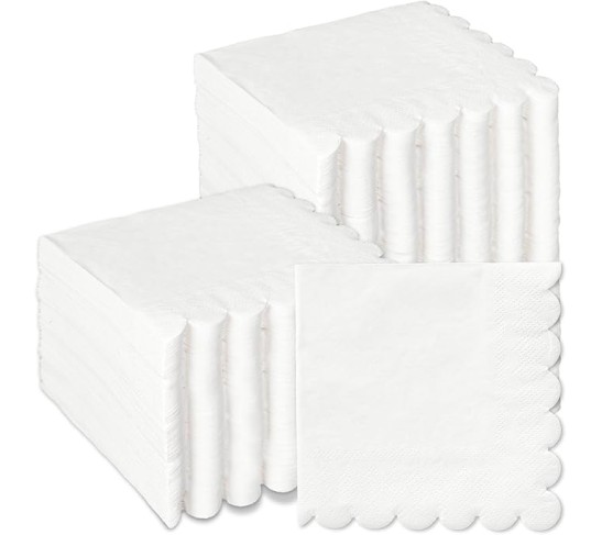 400Pcs Scalloped Paper Napkins White Beverage Cocktail Napkins Thick Disposable Luncheon Napkins for Table Decoration Wedding Birthday Baby Shower Holiday Party Supplies, 5 x 5 Inch