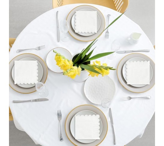 400Pcs Scalloped Paper Napkins White Beverage Cocktail Napkins Thick Disposable Luncheon Napkins for Table Decoration Wedding Birthday Baby Shower Holiday Party Supplies, 5 x 5 Inch