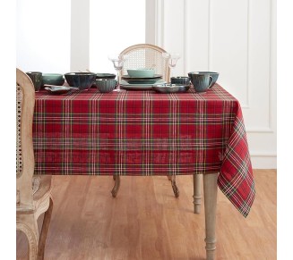Tablecloth 60 x 132 Inch - 100% Pure Linen Red Classic Tartan Plaid Tablecloth - Handcrafted and Machine Washable Fabric Table Cover for Indoor, Outdoor