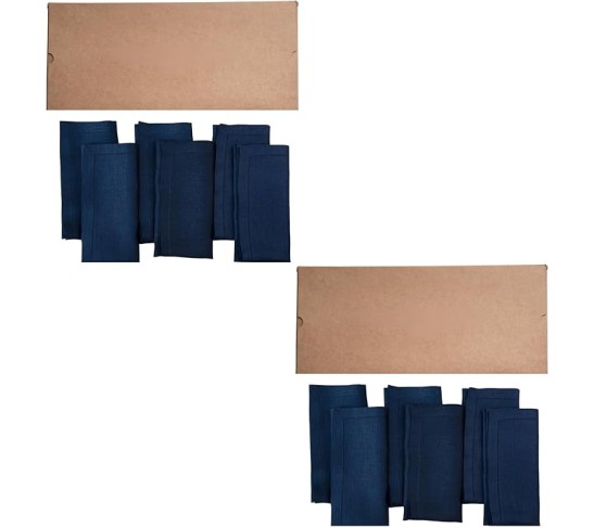 Linen Dinner Napkins 20 x 20 Inch - 100% Pure Linen Navy Blue Napkins, Total 12 Napkins - 2 Boxes with 6 Napkins in Each Box - Classic Hemstitch - Washable Navy Blue Cloth Napkins