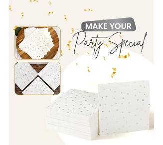 White and Silver Cocktail Napkins – Set of 100 Disposable Party Napkins, Paper Star Confetti Design, Perfect for Weddings and Events