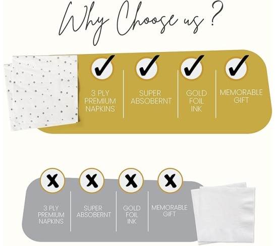 White and Silver Cocktail Napkins – Set of 100 Disposable Party Napkins, Paper Star Confetti Design, Perfect for Weddings and Events