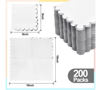 200 Pack White and Silver Paper Napkins Scalloped Cocktail Napkins White Disposable Beverage Napkins for Birthday Baby Shower Wedding Party Supplies Dinnerware Tableware Decorations
