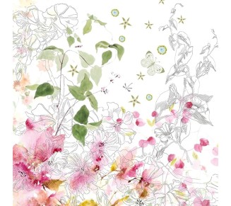 Garnier Thiebaut Set of 4 18"x18" Jardin Sauvage Blanc Cotton-Linen Blend Printed Napkins