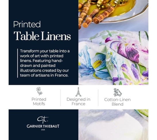 Garnier Thiebaut Set of 4 18"x18" Jardin Sauvage Blanc Cotton-Linen Blend Printed Napkins