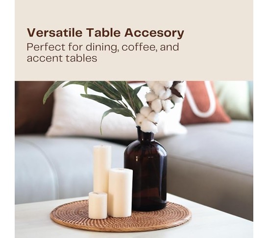 4-Pack Rattan Placemats - 13-inch Round Placemats (Honey Brown) - Woven Place Mats, Round Table Mats - Wicker Chargers for Dinner Plates, Plate Chargers Boho - Rattan Decor, Kitchen Table Decor