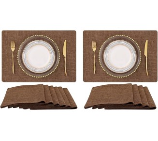Brown Cloth Placemats Set of 10 – Cotton Linen Blend Washable Farmhouse Dining Table Mats for Indoors & Outdoors, Easy to Clean, 13 x 19 Inch
