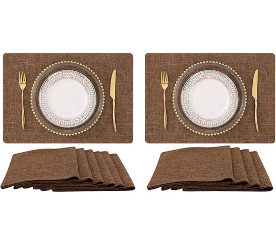 Brown Cloth Placemats Set of 10 – Cotton Linen Blend Washable Farmhouse Dining Table Mats for Indoors & Outdoors, Easy to Clean, 13 x 19 Inch