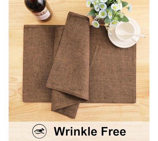 Brown Cloth Placemats Set of 10 – Cotton Linen Blend Washable Farmhouse Dining Table Mats for Indoors & Outdoors, Easy to Clean, 13 x 19 Inch