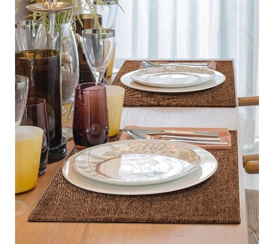 Brown Cloth Placemats Set of 10 – Cotton Linen Blend Washable Farmhouse Dining Table Mats for Indoors & Outdoors, Easy to Clean, 13 x 19 Inch