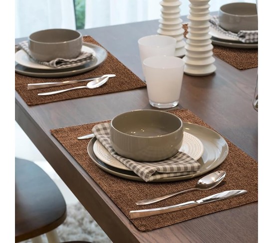 Brown Cloth Placemats Set of 10 – Cotton Linen Blend Washable Farmhouse Dining Table Mats for Indoors & Outdoors, Easy to Clean, 13 x 19 Inch