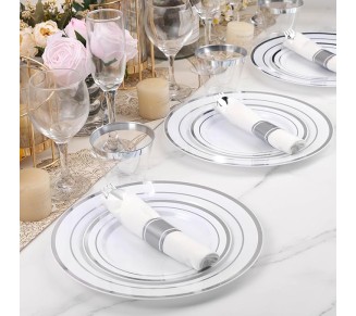 100 Pack Pre Rolled Silver Plastic Silverware Set, Disposable Wrapped Cutlery Set with 100 Napkins, 100 Knives, 100 Forks and 100 Spoons for Party, Birthday