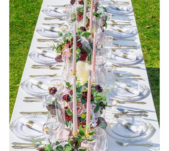 700PCS Gold Plastic Plates - Gold Plastic Dinnerware Sets for 100 Guests - 200 Disposable Plates, 300 Silverware, 100 Cups, 100 Napkins for Wedding & Party