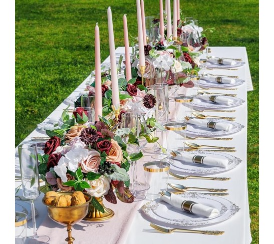 700PCS Gold Plastic Plates - Gold Plastic Dinnerware Sets for 100 Guests - 200 Disposable Plates, 300 Silverware, 100 Cups, 100 Napkins for Wedding & Party