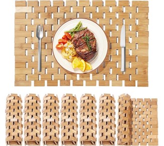 Bamboo Placemats,Thick Farmhouse Rolling Place Mat for Table Protection,Anti-Slip and Heat-Resistant Table Mat for Kitchen, Dinning Room (6 Pcs)
