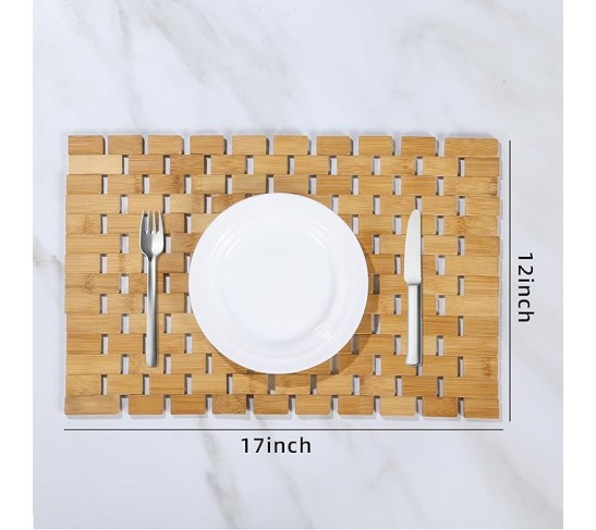 Bamboo Placemats,Thick Farmhouse Rolling Place Mat for Table Protection,Anti-Slip and Heat-Resistant Table Mat for Kitchen, Dinning Room (6 Pcs)