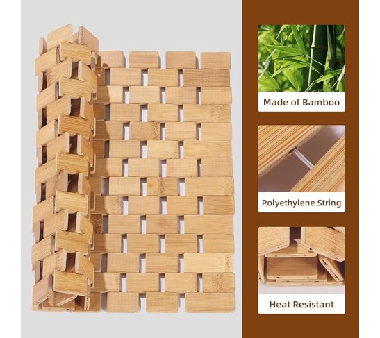 Bamboo Placemats,Thick Farmhouse Rolling Place Mat for Table Protection,Anti-Slip and Heat-Resistant Table Mat for Kitchen, Dinning Room (6 Pcs)