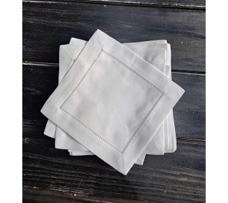 White Cocktail Napkins 6"X6" Set of 50 White Linen Blend Cloth Napkin Coasters, Ladder Hemstitch Linen Beverage Party Napkin Coaster Super Value Bulk 50 Pack, Fabric Cocktail Napkin