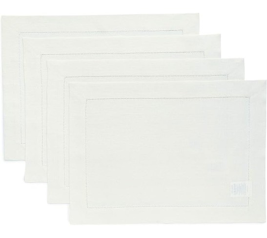 Linen Dinner Napkins, Placemats, Table Runner Combo - Ivory, 100% Pure Linen Cloth Fabric Napkins 20 x 20 in, Placemats 14 x 19 in, Table Runner 18 x 120 in - Classic Hemstitch