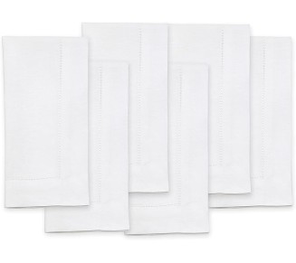 100% Pure Linen Dinner Napkins and Tablecloth Combo - White, Linen Cloth Fabric Napkins 20 x 20 Inch, Set of 6 and Tablecloth 60 x 90 Inch - Classic Hemstitch