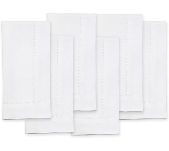100% Pure Linen Dinner Napkins and Tablecloth Combo - White, Linen Cloth Fabric Napkins 20 x 20 Inch, Set of 6 and Tablecloth 60 x 90 Inch - Classic Hemstitch