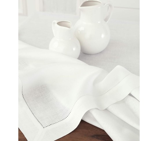 100% Pure Linen Dinner Napkins and Tablecloth Combo - White, Linen Cloth Fabric Napkins 20 x 20 Inch, Set of 6 and Tablecloth 60 x 90 Inch - Classic Hemstitch