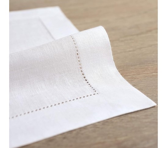 100% Pure Linen Dinner Napkins and Tablecloth Combo - White, Linen Cloth Fabric Napkins 20 x 20 Inch, Set of 6 and Tablecloth 60 x 90 Inch - Classic Hemstitch