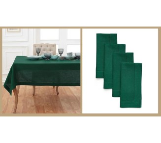 100% Pure Linen Dinner Napkins and Tablecloth Combo - Rainforest, Linen Cloth Fabric Napkins 20 x 20 Inch, Set of 4 and Tablecloth 60 x 90 Inch - Classic Hemstitch