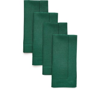 100% Pure Linen Dinner Napkins and Tablecloth Combo - Rainforest, Linen Cloth Fabric Napkins 20 x 20 Inch, Set of 4 and Tablecloth 60 x 90 Inch - Classic Hemstitch