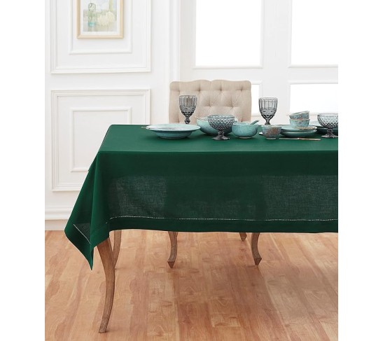 100% Pure Linen Dinner Napkins and Tablecloth Combo - Rainforest, Linen Cloth Fabric Napkins 20 x 20 Inch, Set of 4 and Tablecloth 60 x 90 Inch - Classic Hemstitch