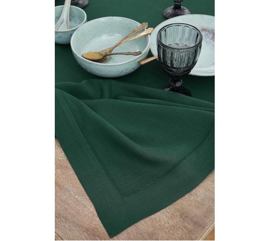 100% Pure Linen Dinner Napkins and Tablecloth Combo - Rainforest, Linen Cloth Fabric Napkins 20 x 20 Inch, Set of 4 and Tablecloth 60 x 90 Inch - Classic Hemstitch