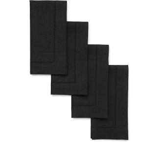100% Pure Linen Dinner Napkins and Tablecloth Combo - Black, Linen Cloth Fabric Napkins 20 x 20 Inch, Set of 4 and Tablecloth 60 x 108 Inch - Classic Hemstitch